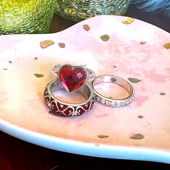 Brighton TRUE HEART Red Swarovski Crystal large faceted Heart silver Ring RARE - Picture 10 of 16